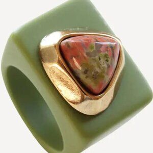 Large Pistachio Green Ring with Unakite